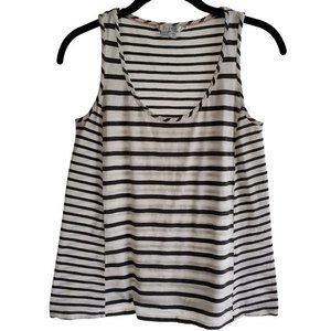 Boden Grey & White Striped Scoop Neck Tank Top
